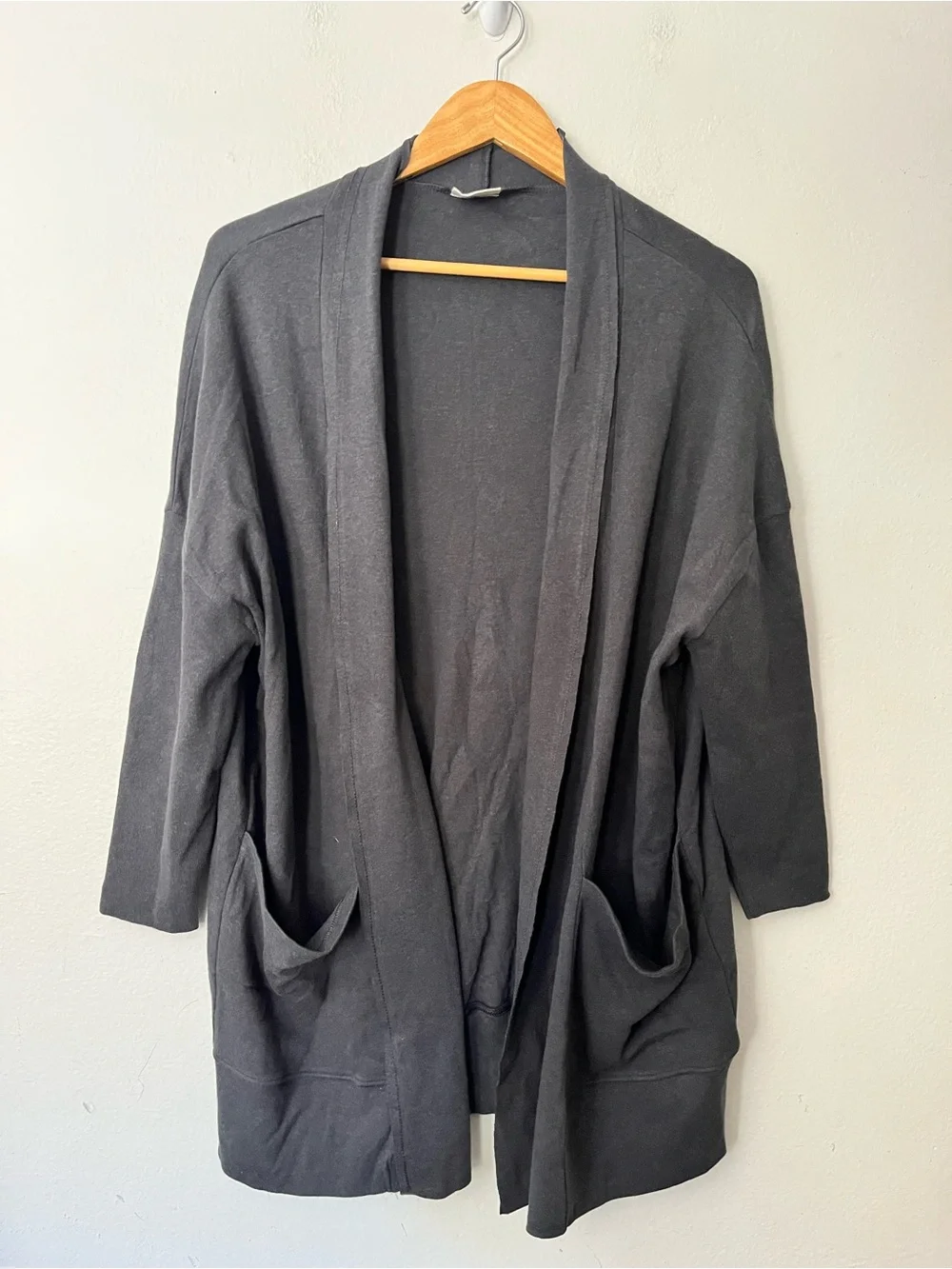 NWOT Pact Organic Airplane Wrap Cardigan Charcoal S/M Oversized Dolman Sleeve